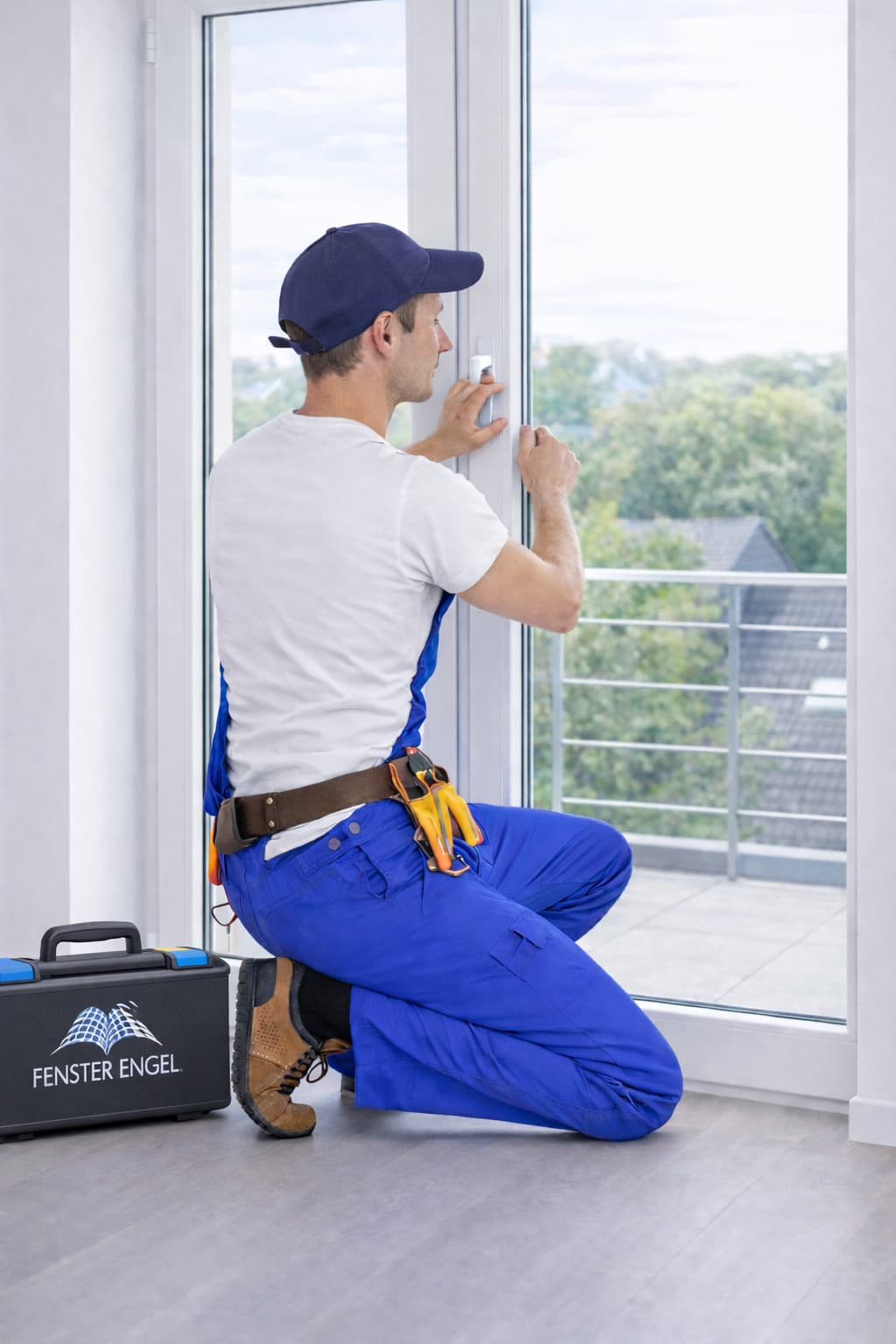Service-Monteur von Fenster Engel bei der Montage am Fenster